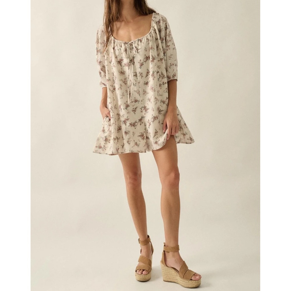 Promesa Beautiful Floral Puff-Sleeve Babydoll Romper- US  Size L